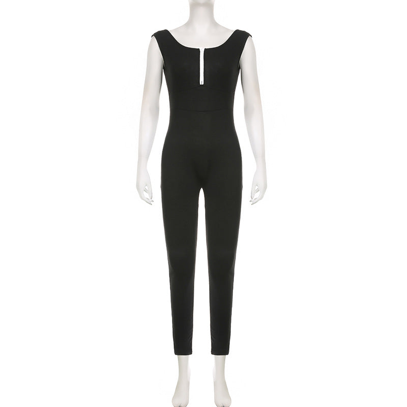 Damen figurbetonter Jumpsuit mit elegantem Reißverschluss und schmalem Bein Echo Archiv