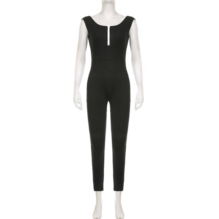 Damen figurbetonter Jumpsuit mit elegantem Reißverschluss und schmalem Bein Echo Archiv
