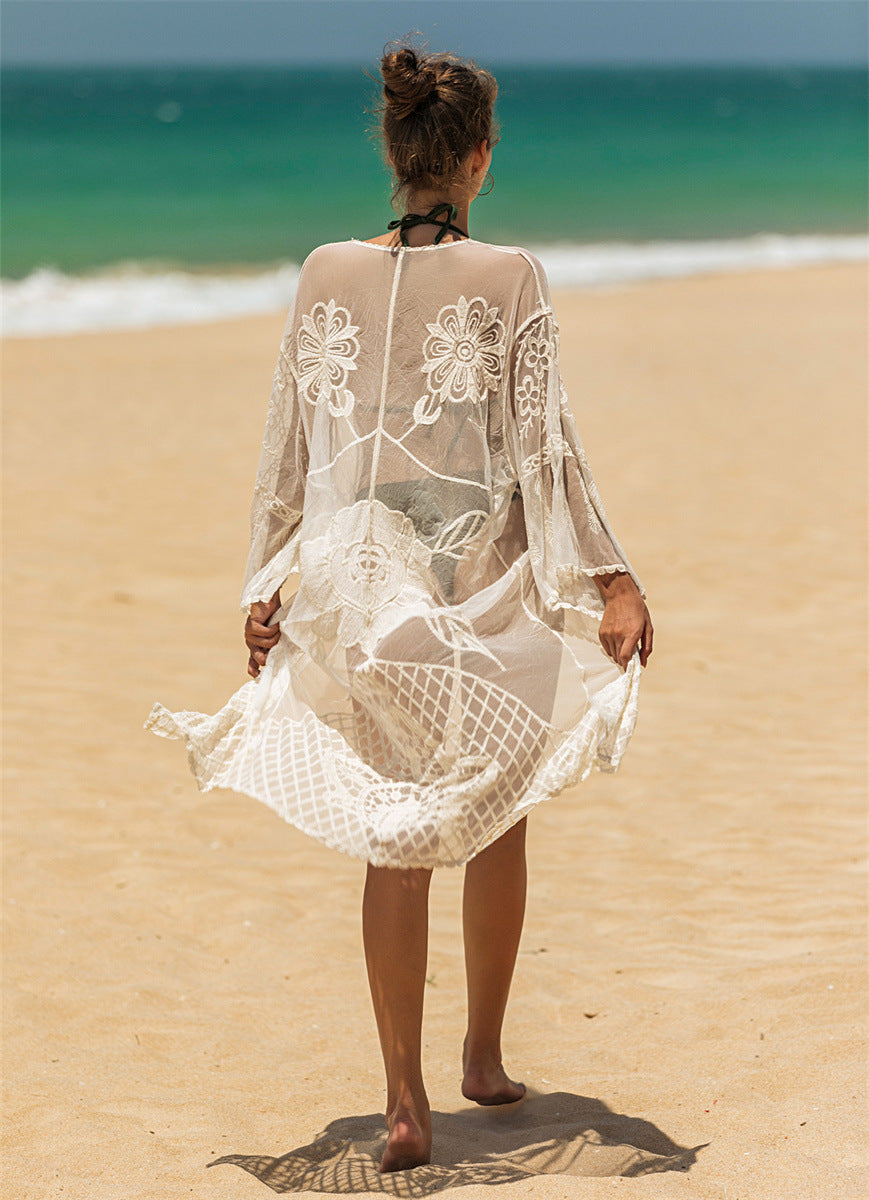 Damen elegante Häkel-Strandtunika mit floralen Details Echo Archiv