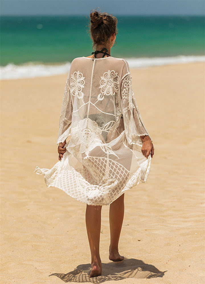 Damen elegante Häkel-Strandtunika mit floralen Details Echo Archiv