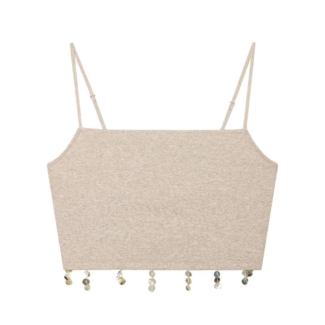 Damen Crop-Top mit funkelnden Pailletten und schmalen Trägern Echo Archiv