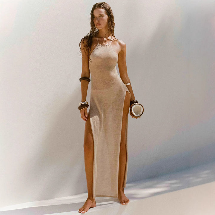 Damen elegantes Maxikleid mit hohen Seitenschlitzen Echo Archiv