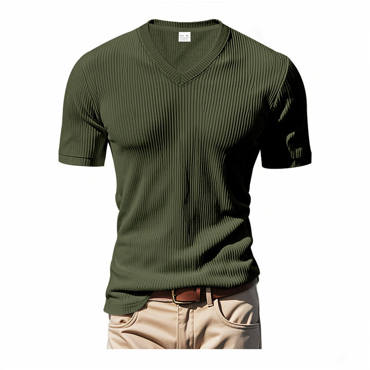 Herren V-Ausschnitt Kurzarmshirt mit strukturierter Oberfläche Echoarchiv