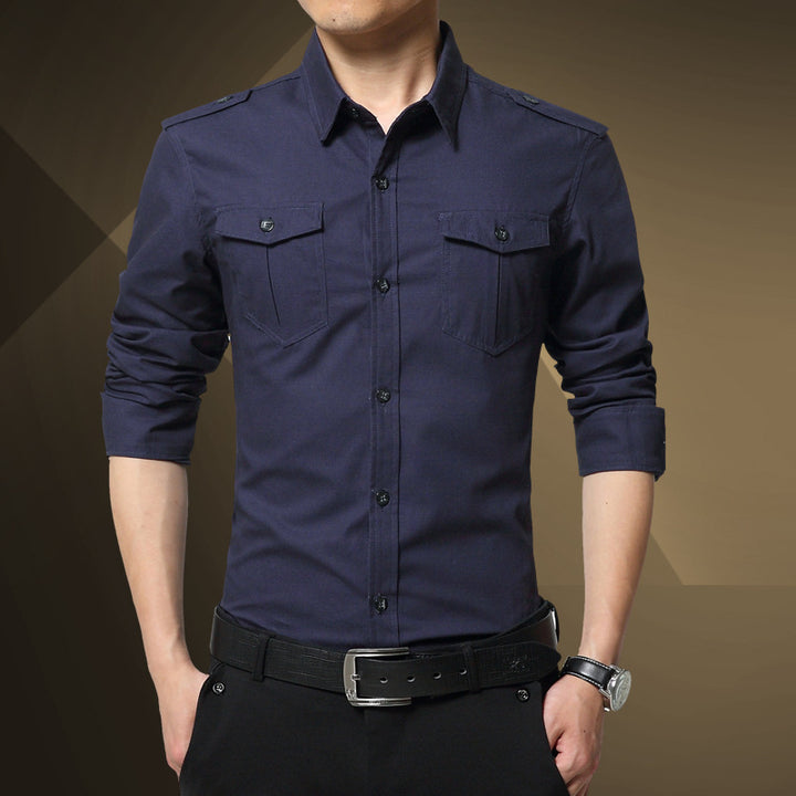 Herren Slim‑Fit Utility‑Hemd mit Schulterklappen und Pattentaschen Echo Archiv