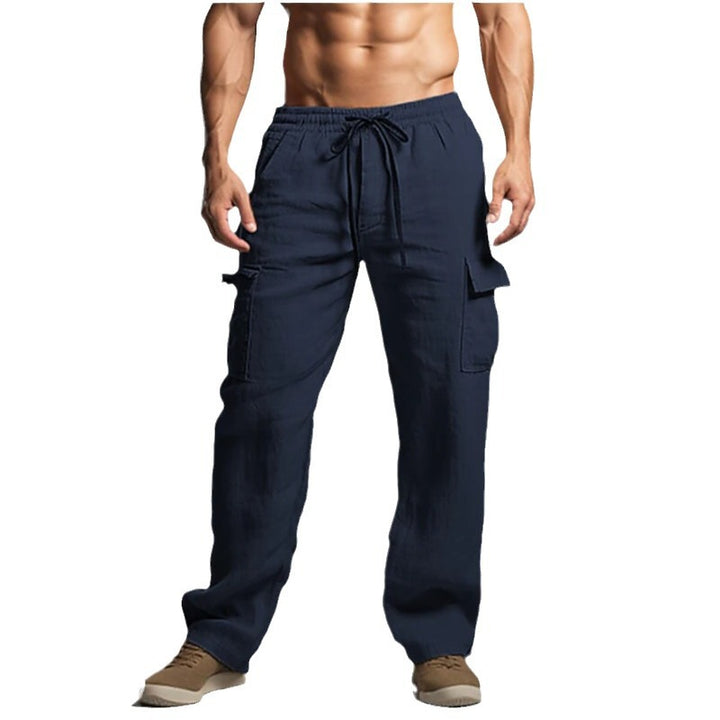 Herren leichte Leinen Cargohose mit elastischem Bund und großen Seitentaschen – Bravaro