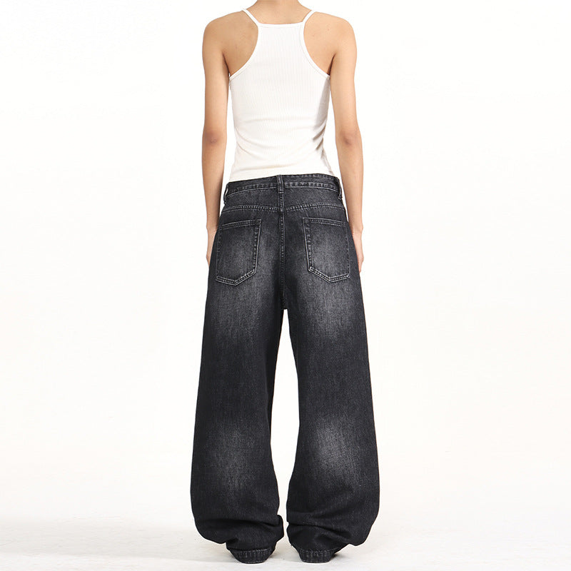 Damen Extraweite Nieten-Baggy-Jeans mit tiefem Bund und Used-Wash Echo Archiv