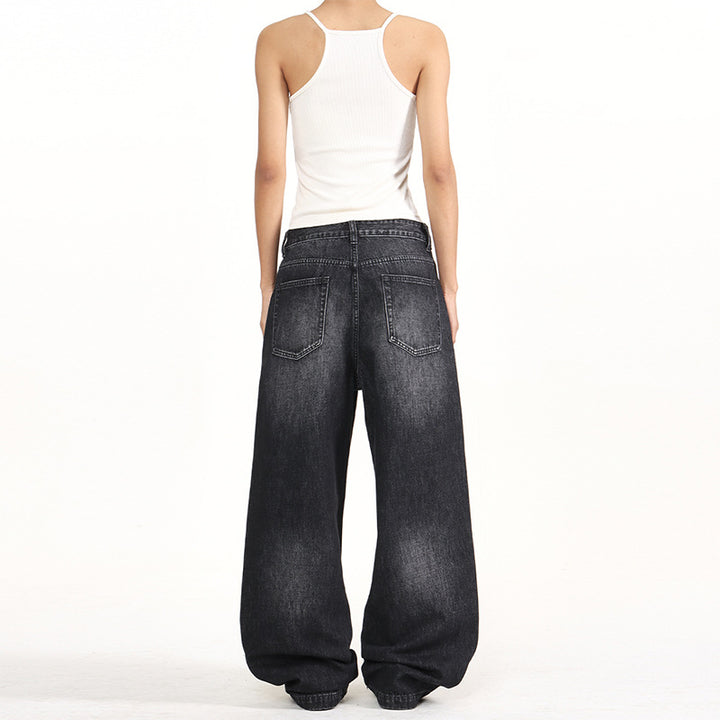 Damen Extraweite Nieten-Baggy-Jeans mit tiefem Bund und Used-Wash Echo Archiv