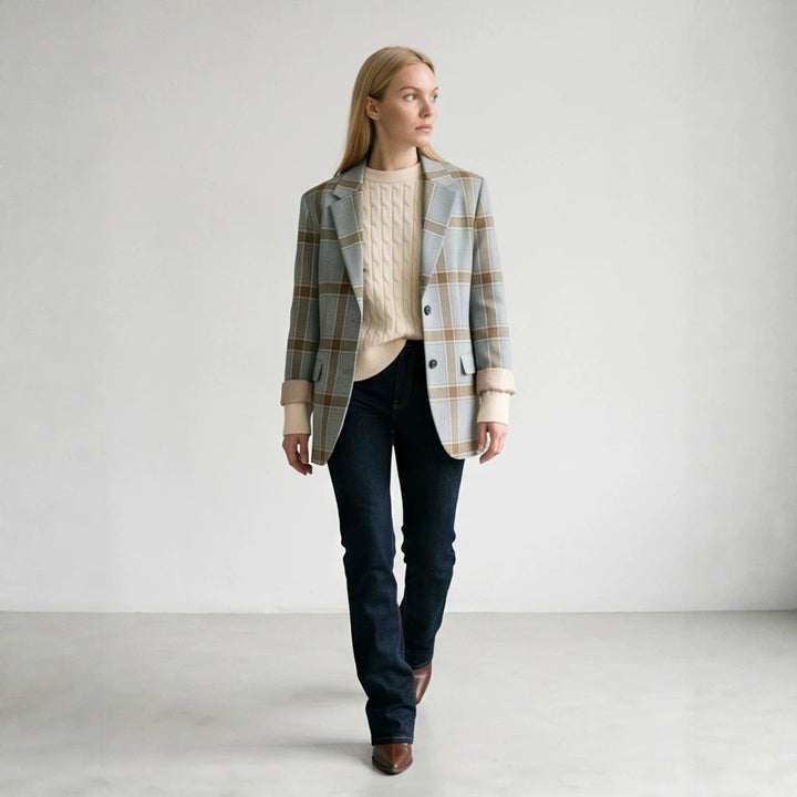 Damen Oversize-Karoblazer im Glencheck mit kastiger Silhouette und fallendem Revers Echoarchiv