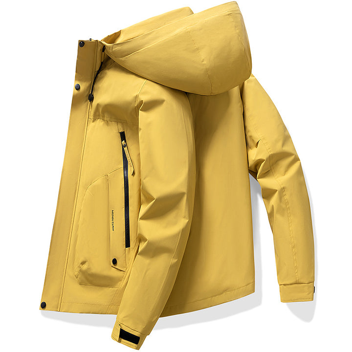 Men's waterproof breathable hooded softshell jacket with taped seams – Cavarno