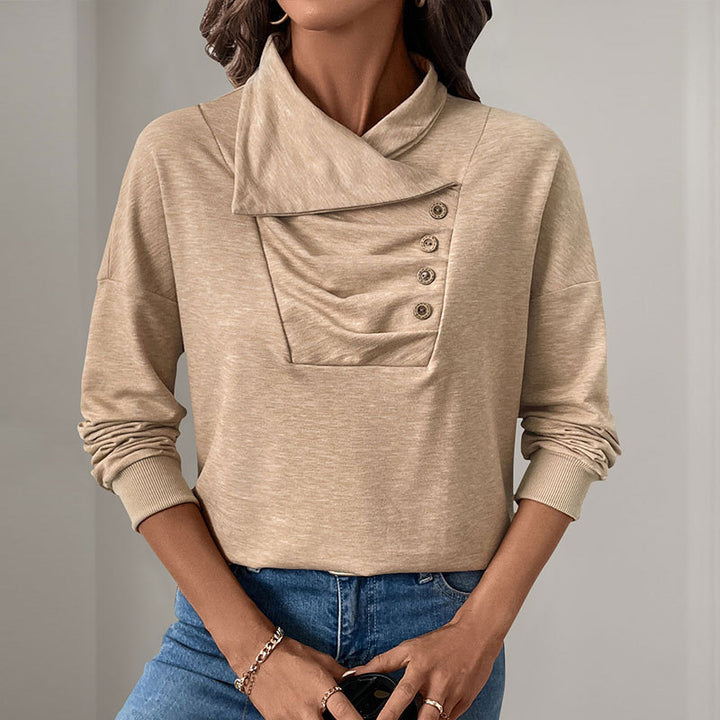 Damen Gekreuzter Stehkragen-Sweatshirt mit Knopfblende und gerippten Bündchen Echoarchiv