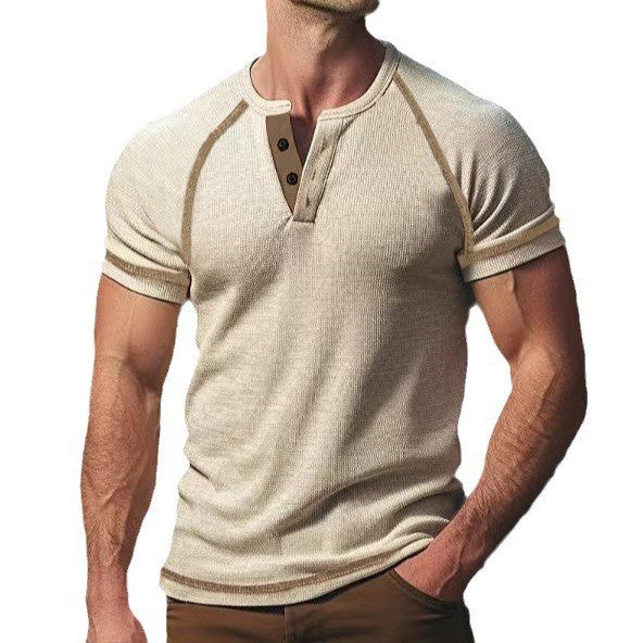 Herren Kurzarm-Henley-Shirt mit modischem Knopfdesign Echoarchiv
