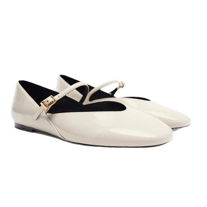 Damen elegante Lack-Mary-Jane-Ballerinas mit feiner Metallschnalle und spitzer Vorderkappe – Lioré