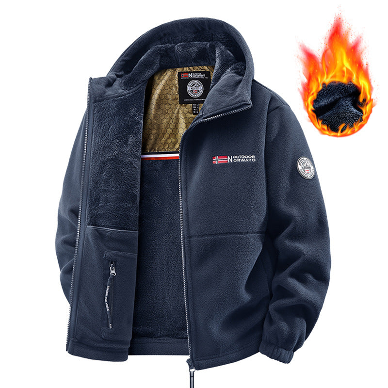 Herren Teddy-Fleece Kapuzenjacke mit wärmender Thermofütterung, Zwei-Wege-Reißverschluss & verdeckten Reißverschlusstaschen Echoarchiv