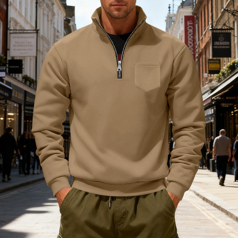 Herren modischer Sweatshirt mit halbem Reißverschluss und aufgesetzter Tasche Echoarchiv