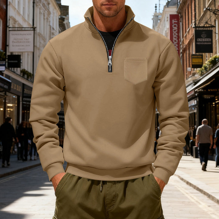 Herren modischer Sweatshirt mit halbem Reißverschluss und aufgesetzter Tasche Echoarchiv