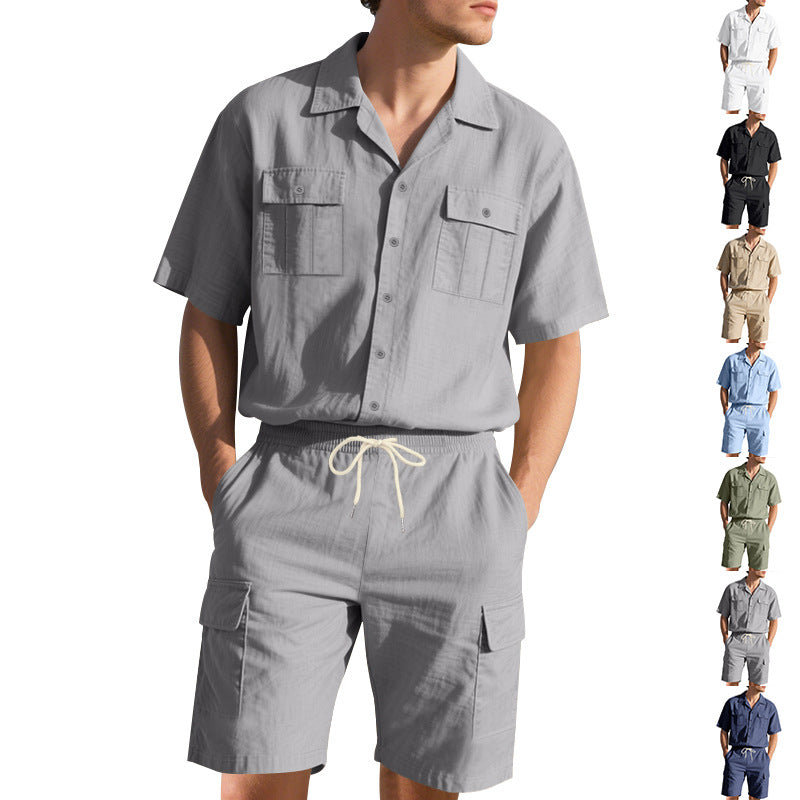 Herren luftiger Kurzarm-Hemd mit passenden Cargo-Shorts Set Echoarchiv