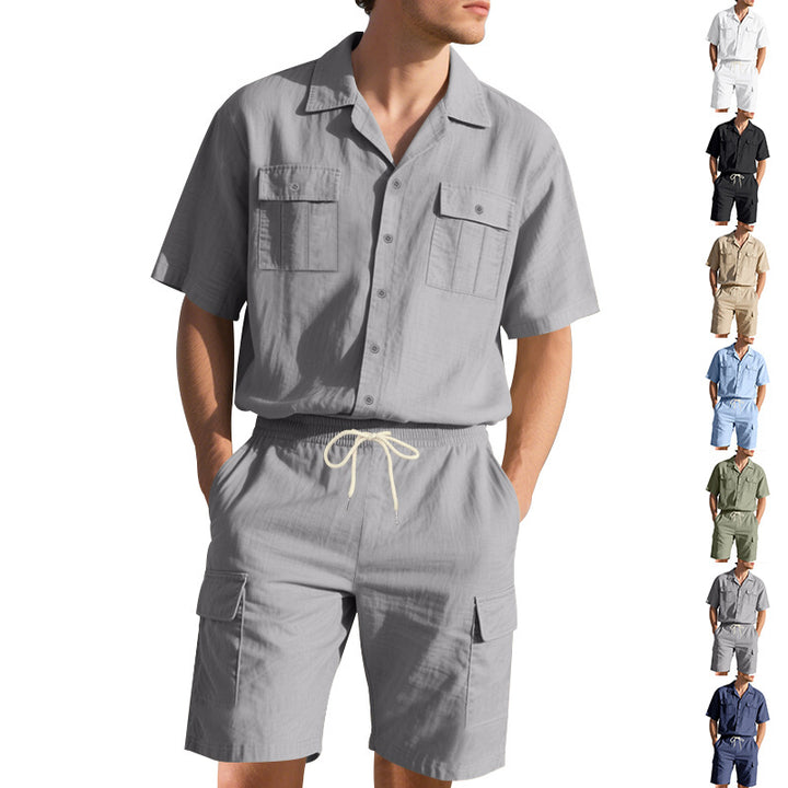 Herren luftiger Kurzarm-Hemd mit passenden Cargo-Shorts Set Echoarchiv
