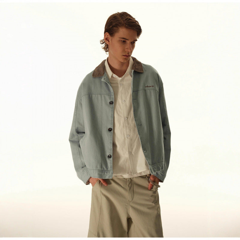 Herren Boxy-Canvas-Jacke mit Cordkragen und verdeckter Knopfleiste Echo Archiv