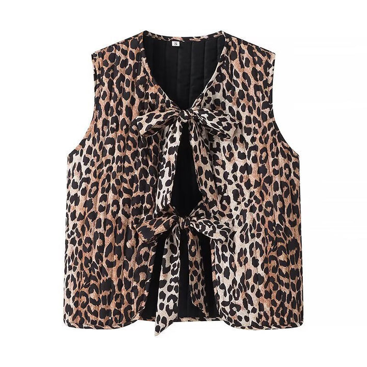 Damen Ärmellose Chiffon-Bluse mit Leopardenprint und doppelter Schleifenfront Echo Archiv