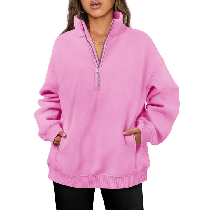 Damen nan oversized Halbzip-Pullover mit Stehkragen, Kängurutasche und Rippbündchen Echo Archiv