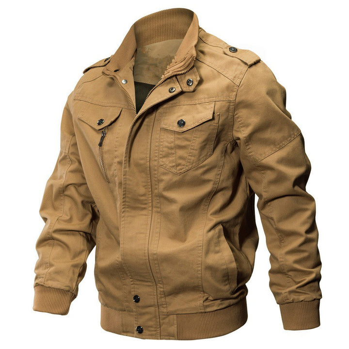 Herren Militärisch inspirierte Canvas-Übergangsjacke mit Stehkragen und Epauletten Echoarchiv