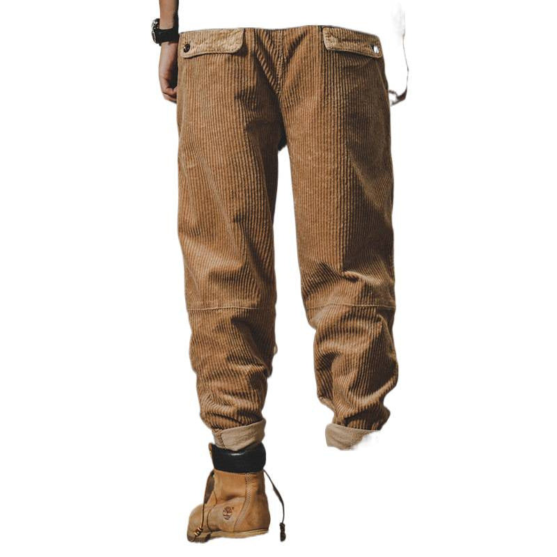 Herren Relaxed-Fit Feincord-Hose mit elastischem Bund, Kordstruktur und gekrempeltem Saum Echoarchiv