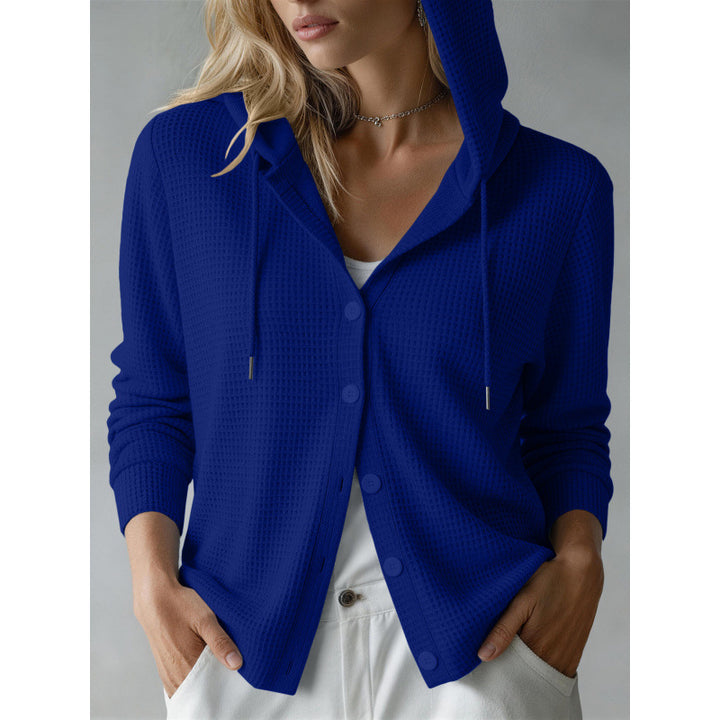 Damen Kapuzen-Strickjacke mit Waffelstruktur und Knopfleiste Echoarchiv
