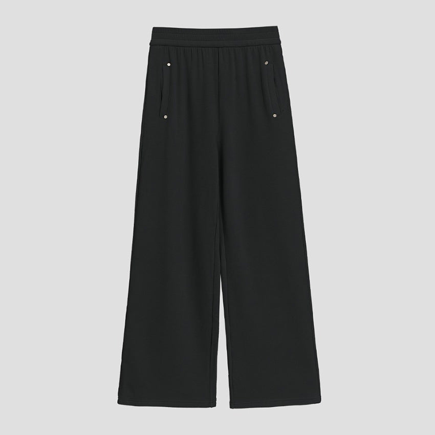 Damen Weite Satin-Loungehose mit elastischem Bund und Eingrifftaschen Echoarchiv