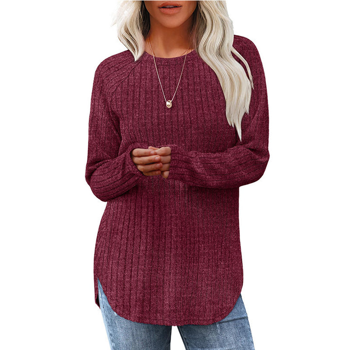 Damen gerippter Strickpullover mit Rundhalsausschnitt Oversize-Passform und Seitenschlitzen Echo Archiv