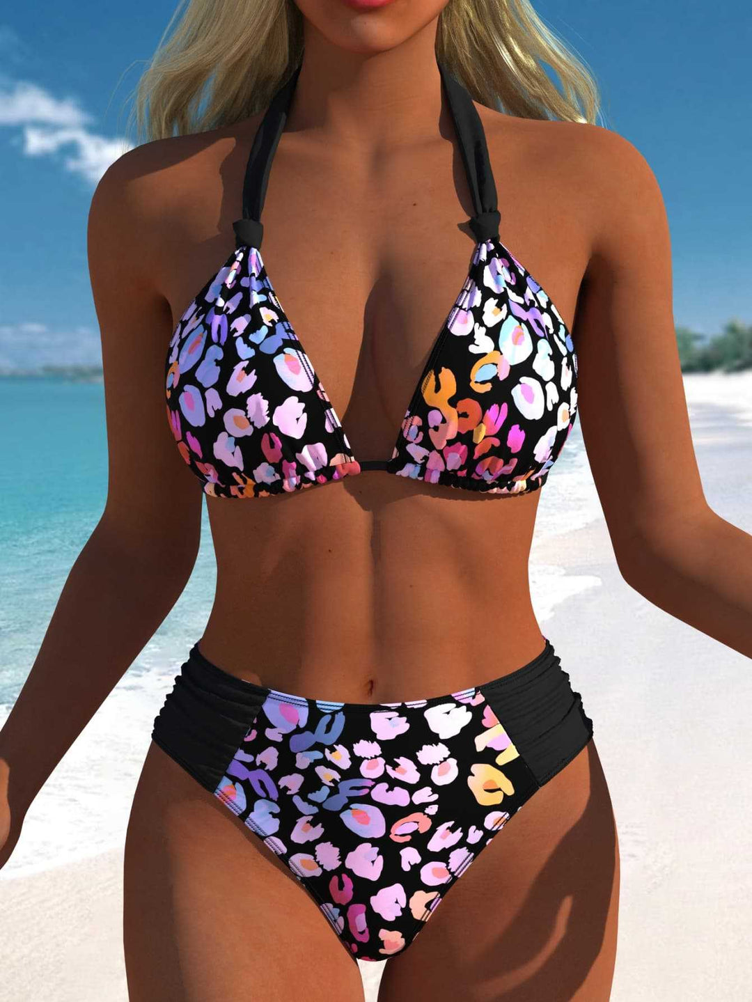 Damen Bikini-Set mit modernen Polka-Dots und hoch taillierter Bikini-Hose Echo Archiv