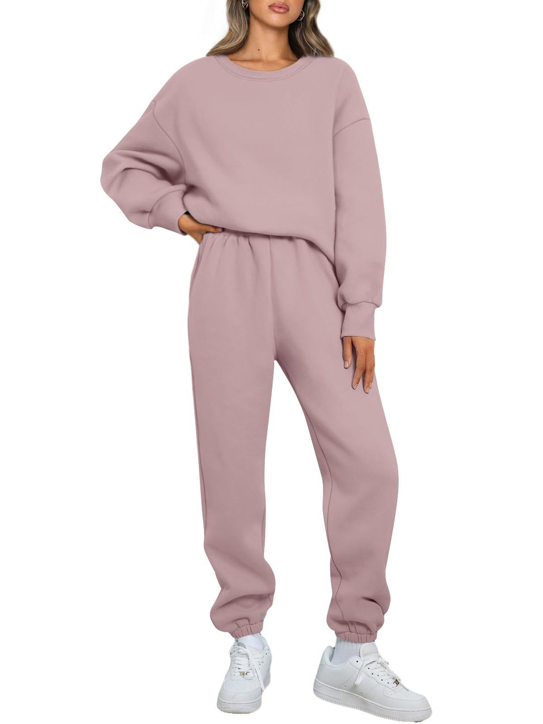 Damen gemütliches zweiteiliges Lounge-Set aus French-Terry mit Oversize-Sweatshirt und taillierter Jogginghose – Élanora