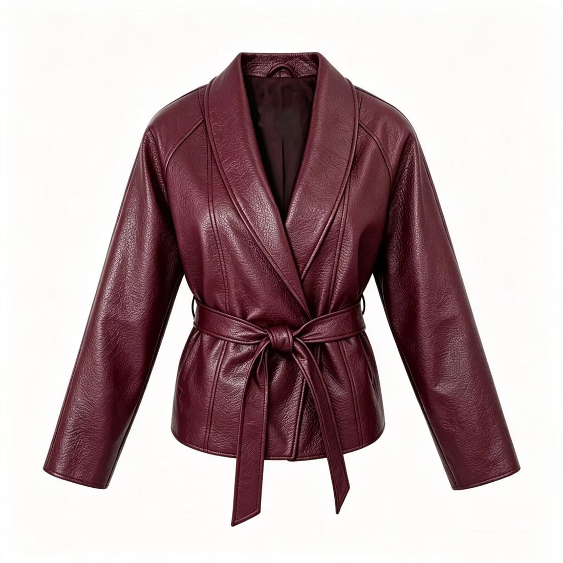 Damen Taillierte Kunstlederjacke mit Schalkragen und Bindegürtel Echo Archiv