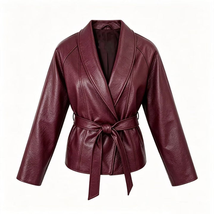 Damen Taillierte Kunstlederjacke mit Schalkragen und Bindegürtel Echo Archiv
