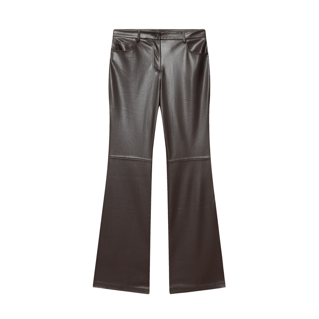 Damen weit geschnittene Kunstleder‑Flarehose mit Teilungsnähten und aufgesetzten Gesäßtaschen – Avélisse