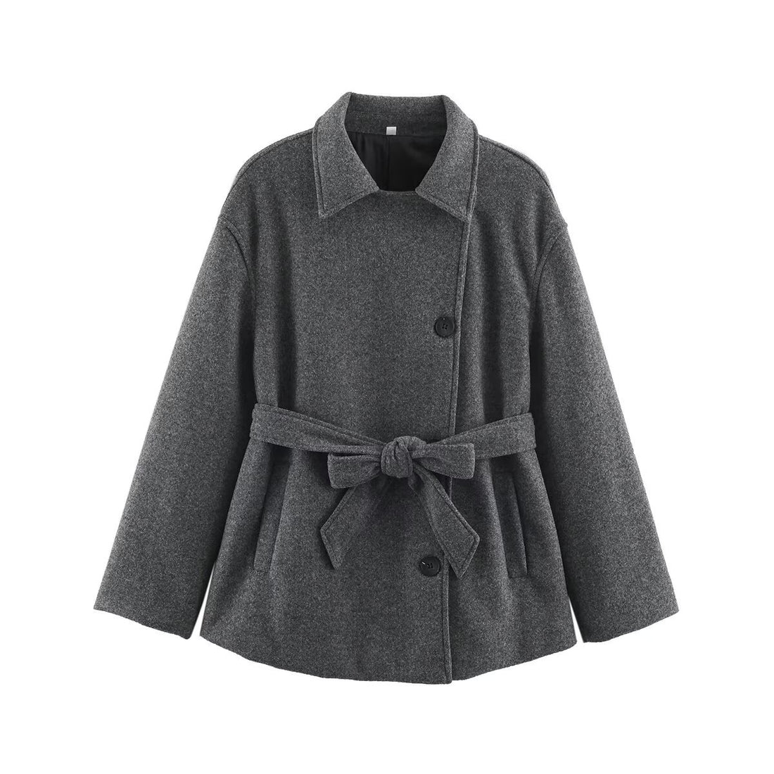 Damen Kurzmantel im Wickelstil mit Taillengürtel und kastiger Silhouette Echoarchiv