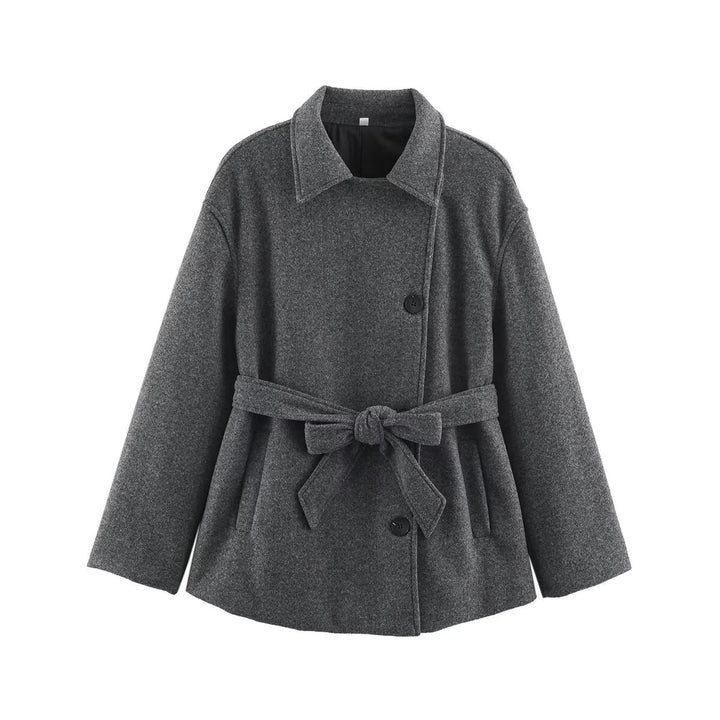 Damen Kurzmantel im Wickelstil mit Taillengürtel und kastiger Silhouette Echoarchiv