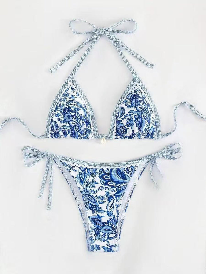 Damen Triangel-Bikini mit floralem Muster und verstellbaren Bindebändern Echo Archiv