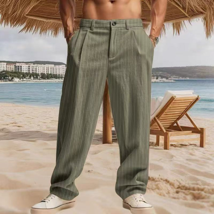 Herren zeitlose, gestreifte Sommerhose mit praktischen Seitentaschen und lockerer Passform Echoarchiv
