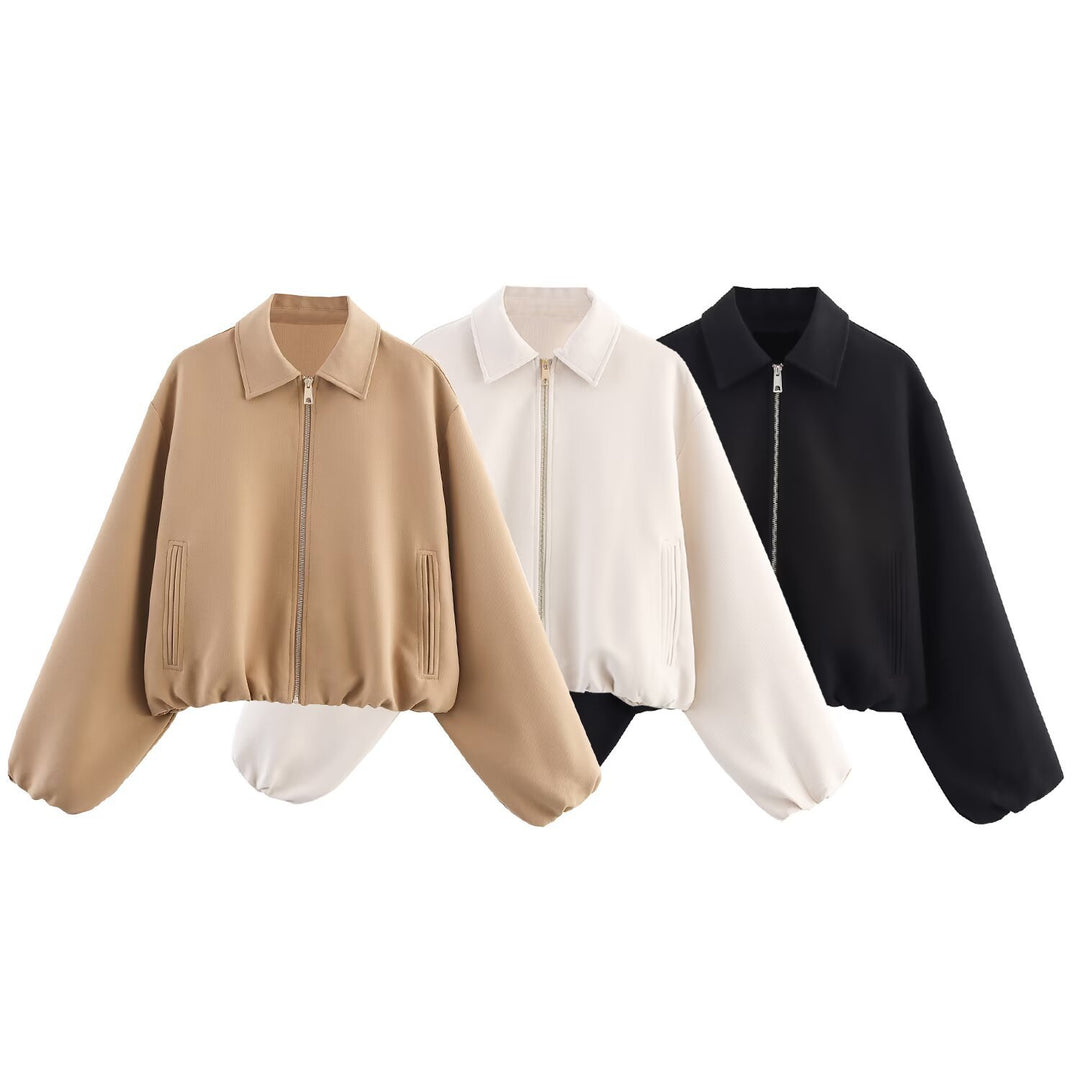 Damen 20+ kurze oversized Blousonjacke mit Reißverschluss gerafftem Saum und Ballonärmeln Echo Archiv