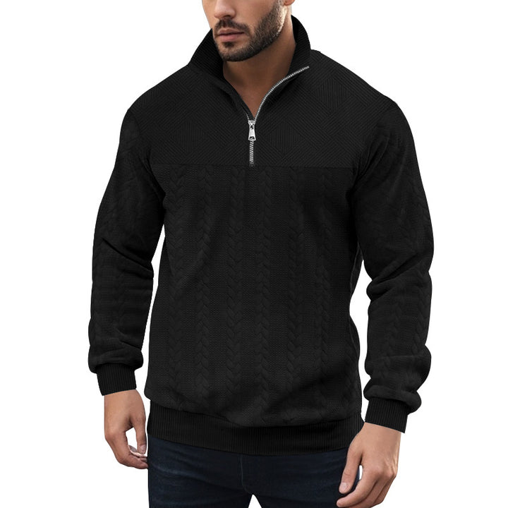 Herren Strickpullover mit halbem Reißverschluss und strukturierter Oberfläche Echoarchiv