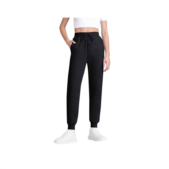 Damen schlanke hochgeschnittene Jogginghose mit Tunnelzug, Eingrifftaschen und Bündchen – Avélisse