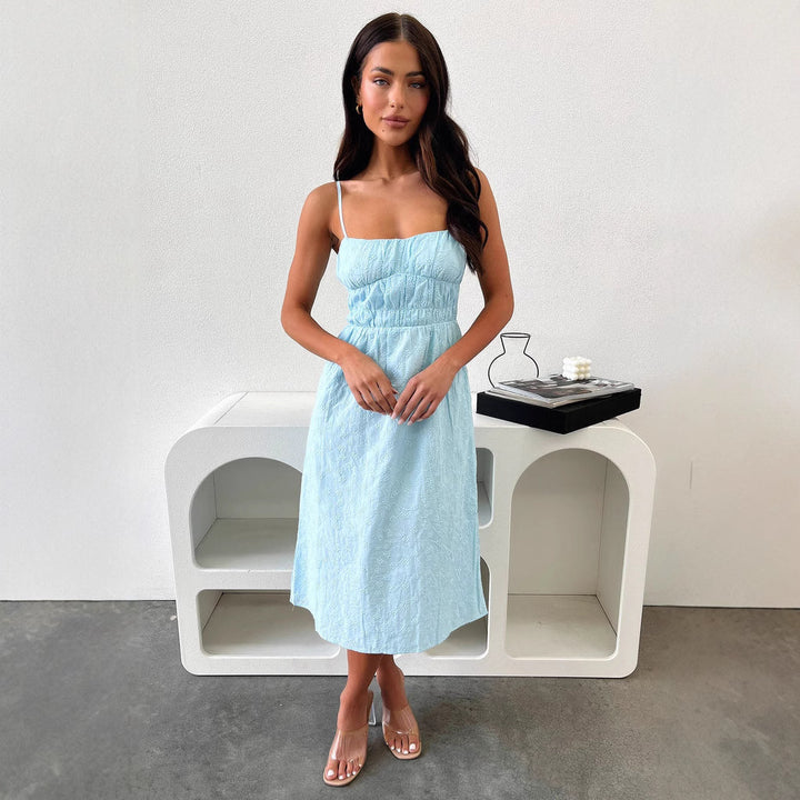 Damen Sommerliches Midi-Kleid mit verstellbaren Spaghettiträgern und Raffung Echo Archiv