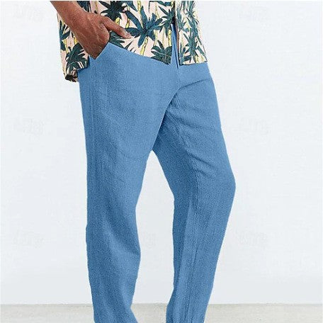 Herren Leichte Sommer-Linnenhose mit elastischem Bund und seitlichen Taschen Echoarchiv