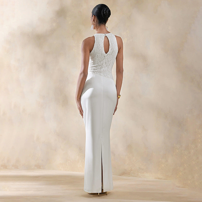 Damen Elegantes Hochzeitskleid mit Spitzenoberteil und gerafftem Saum Echo Archiv