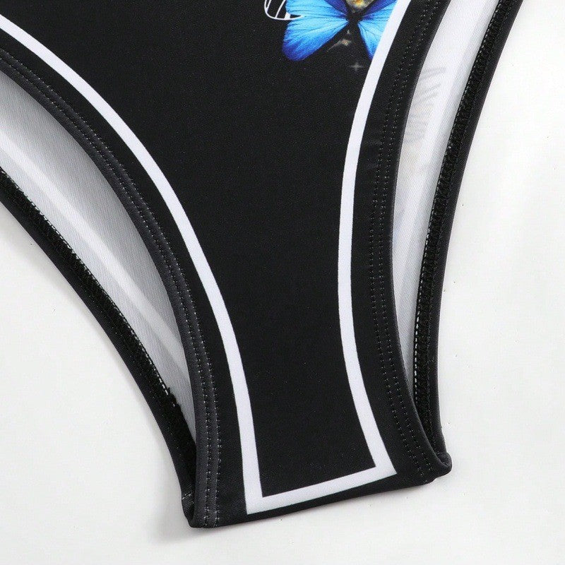 Damen Einteiler Badeanzug mit schickem Wickelrock und Butterfly-Motiv Echo Archiv