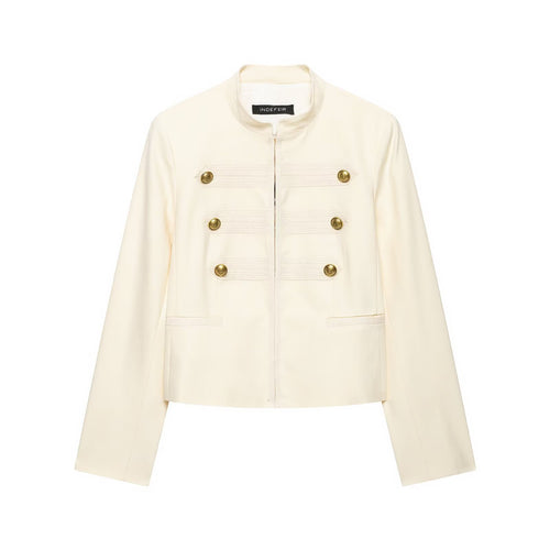 Damen Cropped Militärblazer mit Stehkragen, Zierstreifen und goldenen Statementknöpfen Echoarchiv
