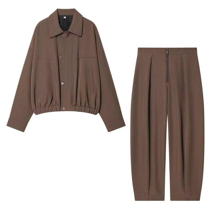 Damen weite Cropped-Hose mit hoher Taille, Kellerfalten und sichtbarem Frontreißverschluss Echo Archiv