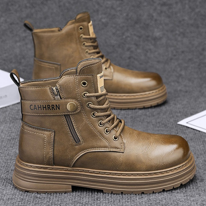 Herren robuste Lederoptik Combat-Boots mit seitlichem Reißverschluss und gepolsterter Plateausohle – Tavélo