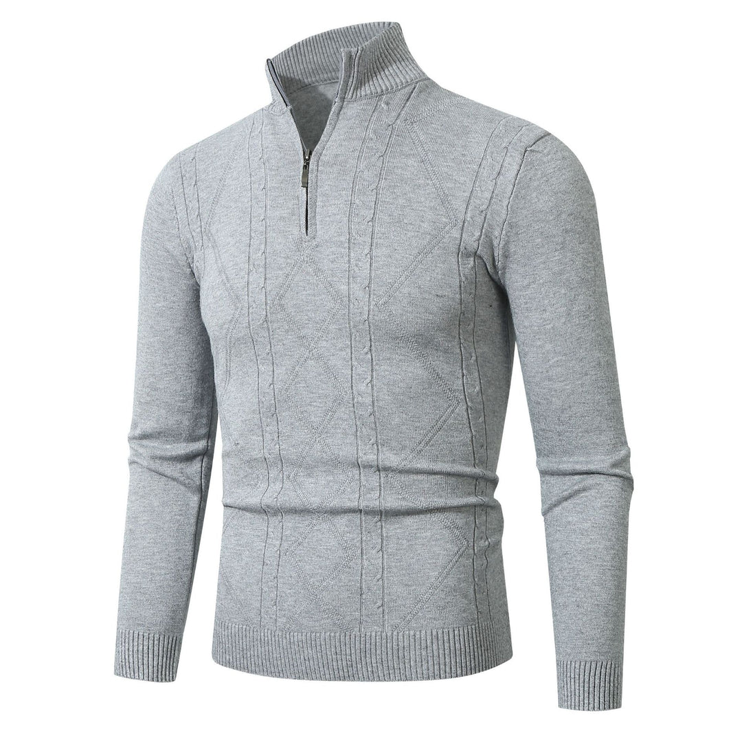 Herren Strickpullover mit modernem Zopfmuster und hohem Stehkragen Echoarchiv