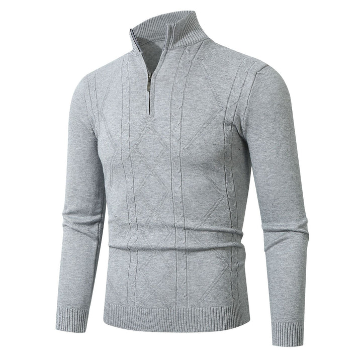 Herren Strickpullover mit modernem Zopfmuster und hohem Stehkragen Echoarchiv